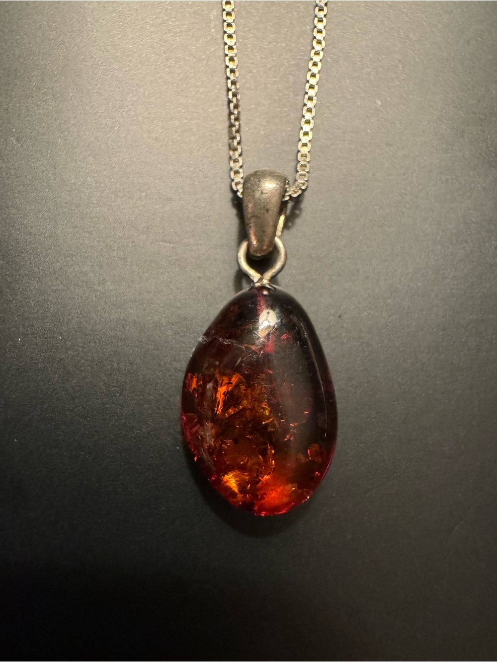 Genuine Amber Pendant Necklace - Deep Cognac and Cherry Tones